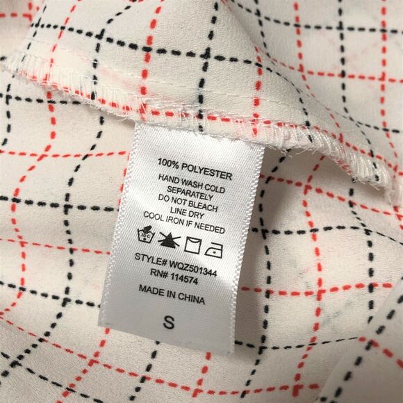 Pleione Blouse Popover Top Size S Cuffed Short Sleeve Red & Black Stitch Print - Picture 6 of 6